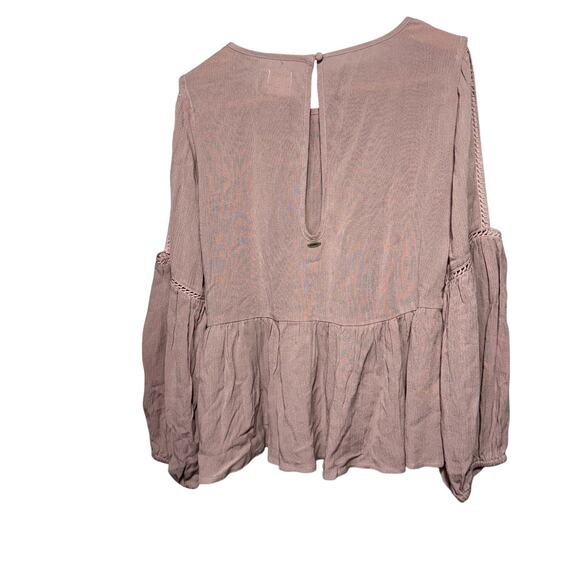 O’Neill Women’s Mauve Cold Shoulder Peplum Top XS Long Sleeve Boho Chic New - Picture 2 of 8